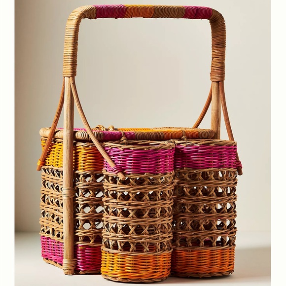 NEW Anthropologie Nina Handwoven Wine Picnic Basket - Picture 3 of 13